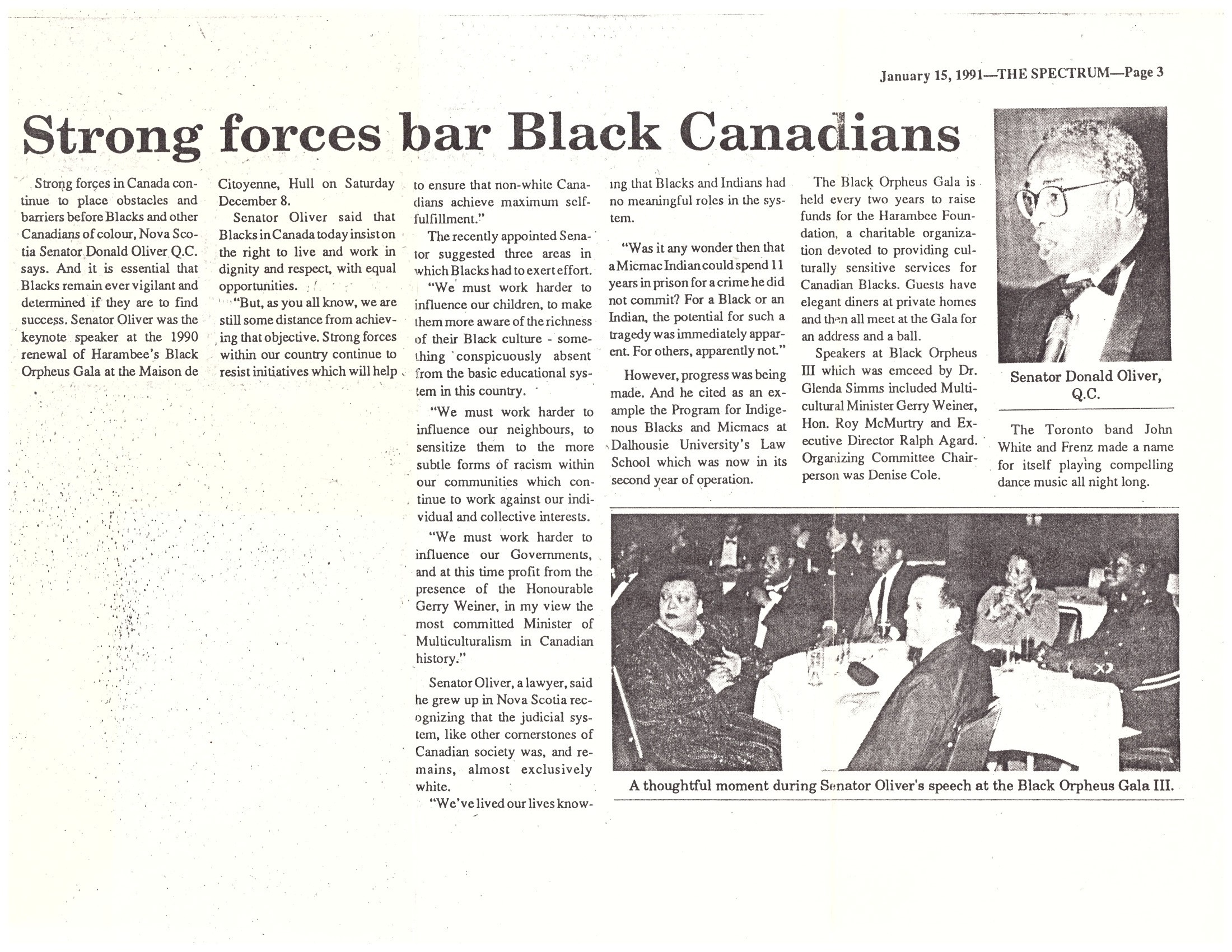 Strong Forces Bar Black Canadians - The Spectrum- January 15, 1991